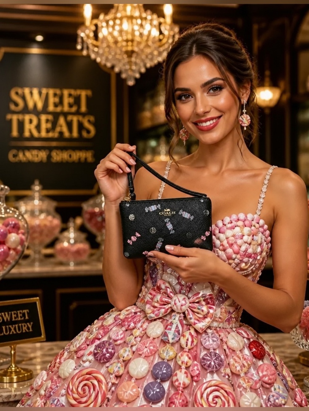🍬COACH BLACK CANDY PRINT ZIP WRISTLE - Picture 3 of 15